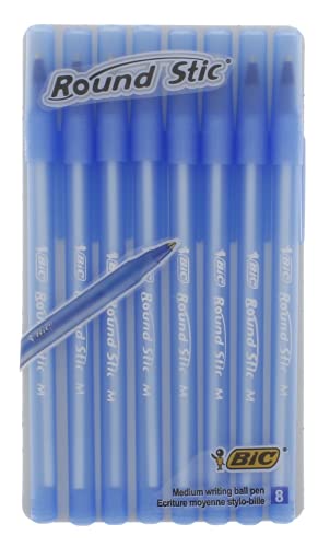 Bic Round Stic Kugelschreiber, Strichstärke, Blau, 8 Stück von BIC