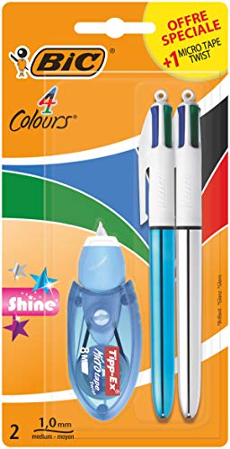 Bic Shine 4 Farben - 4C 1 angebotene Fashion Tape Twist Einweg-Kugelschreiber, einziehbar, Fantasie Farben von BIC