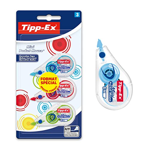 Tipp-Ex Korrekturroller Mini Pocket Mouse, 6m x 5mm, Ideal für das Büro, das Home Office oder die Schule, 3 Stück (1er Pack) von BIC