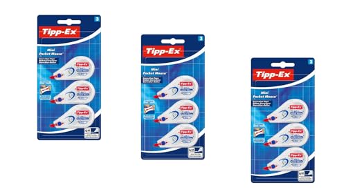 Tipp-Ex Korrekturroller Mini Pocket Mouse – 6m x 5mm – 3 x 3er Pack – Ideal für Büro, Home Office & Schule von BIC
