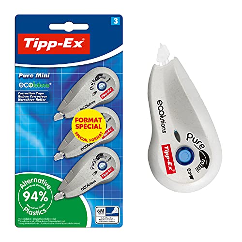 Tipp-Ex Pure Mini ECOlutions Korrekturbänder – 6 m x 5 mm, Sonderformat, 3 Stück von Tipp-Ex