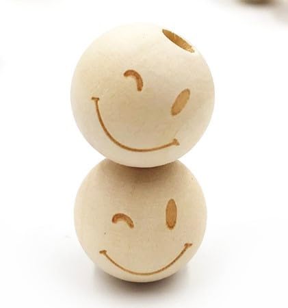 BICI 40 Stück Holzkugeln Mit Gesicht 20mm - Holzperlen Mit Smile - Holzkugeln Für Sorgenwurm - Schmuckherstellung von BICI
