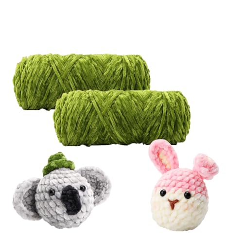 BICI Chenille Garn, 2 X 100 G Chenille Wolle Zum Häkeln, Chenille Wolle, Flauschige Wolle Zum Häkeln Für Kleidung, Pullover, DIY-Strickprojekte (grünes Gras) von BICI