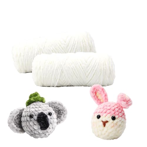 Chenille Wolle Zum Häkeln, 2 X 100 G Chenille Garn, Häkel Wolle Flauschig, Flauschige Wolle Zum Häkeln Für Kleidung, Pullover, DIY-Strickprojekte (Creme) von BICI