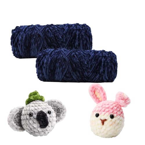Chenille Wolle Zum Häkeln, 2 X 100 G Chenille Garn, Häkel Wolle Flauschig, Flauschige Wolle Zum Häkeln Für Kleidung, Pullover, DIY-Strickprojekte (Navy blau) von BICI