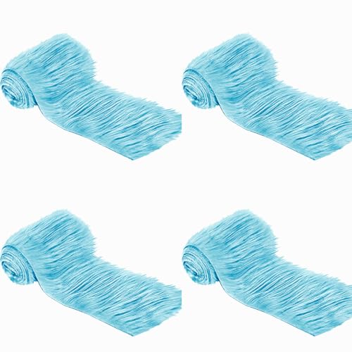 Furry Faux Precut Strips 2x60 Zoll Kunstfell Zum Basteln, Langhaarplüsch Zum Basteln, Kunstleder Plüsch Pelz Fell Stoff Fluffy Craft Plüschstoff Fur GNOME Beard Santa Hair (Blau,4 Pcs) von BICI