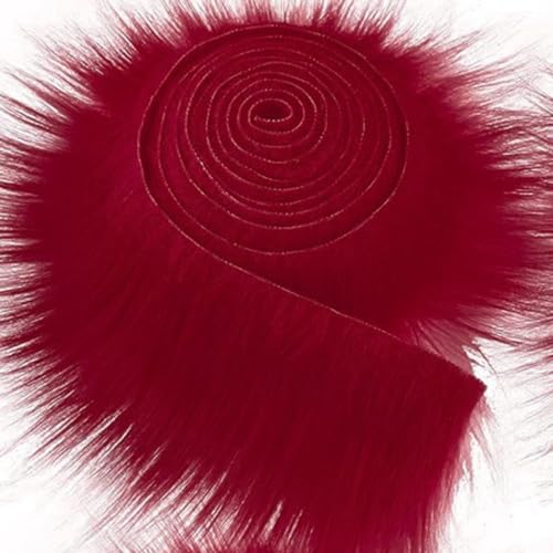 Furry Faux Precut Strips 2x60 Zoll Kunstfell Zum Basteln, Langhaarplüsch Zum Basteln, Kunstleder Plüsch Pelz Fell Stoff Fluffy Craft Plüschstoff Fur GNOME Beard Santa Hair (Rot,1 Pcs) von BICI