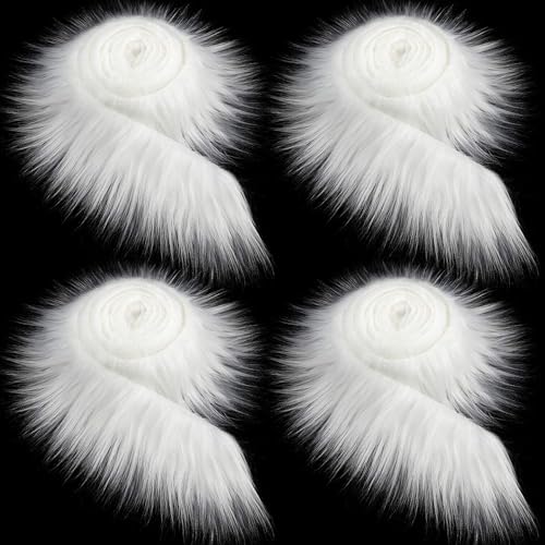 Furry Faux Precut Strips 2x60 Zoll Kunstfell Zum Basteln, Langhaarplüsch Zum Basteln, Kunstleder Plüsch Pelz Fell Stoff Fluffy Craft Plüschstoff Fur GNOME Beard Santa Hair (Weiß,4 Pcs) von BICI