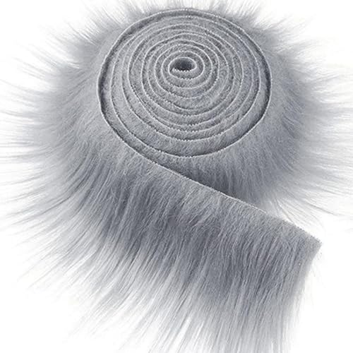 Furry Faux Precut Strips 2x60 Zoll Kunstfell Zum Basteln, Langhaarplüsch Zum Basteln, Kunstleder Plüsch Pelz Fell Stoff Fluffy Craft Plüschstoff Fur GNOME Beard Santa Hair (grau,1 Pcs) von BICI