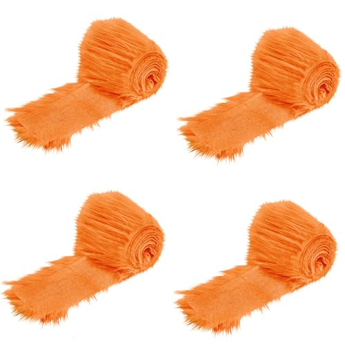 Furry Faux Precut Strips 2x60 Zoll Kunstfell Zum Basteln, Langhaarplüsch Zum Basteln, Kunstleder Plüsch Pelz Fell Stoff Fluffy Craft Plüschstoff Fur GNOME Beard Santa Hair (orange,4 Pcs) von BICI