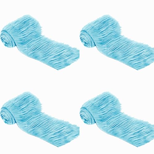 Furry Faux Precut Strips 2x60 Zoll Kunstleder Plüsch Weiß Pelz Fell Stoff Fluffy Craft Plüschstoff fur GNOME Beard Santa Hair Dwarf DIY Dekoration Kunstfell Basteln Weihnachts (Blau,4 Pcs) von BICI