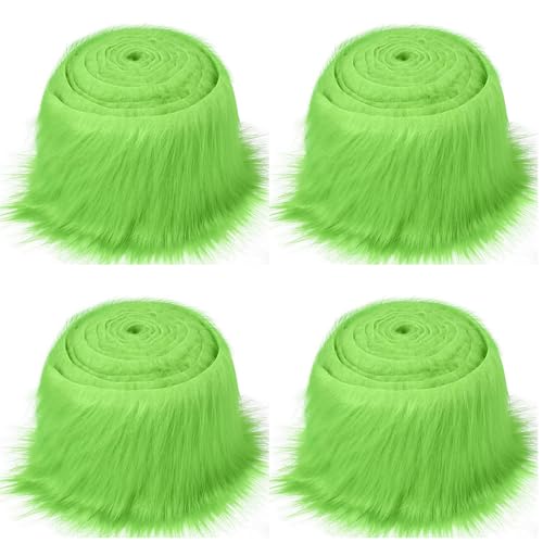Furry Faux Precut Strips 2x60 Zoll Kunstleder Plüsch Weiß Pelz Fell Stoff Fluffy Craft Plüschstoff fur GNOME Beard Santa Hair Dwarf DIY Dekoration Kunstfell Basteln Weihnachts (Grün,4 Pcs) von BICI