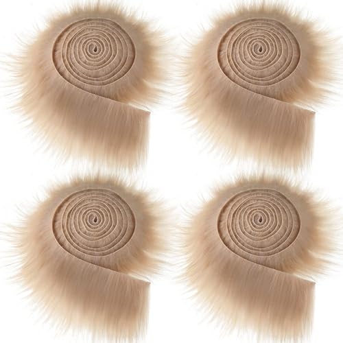 Furry Faux Precut Strips 2x60 Zoll Kunstleder Plüsch Weiß Pelz Fell Stoff Fluffy Craft Plüschstoff fur GNOME Beard Santa Hair Dwarf DIY Dekoration Kunstfell Basteln Weihnachts (Khaki,4 Pcs) von BICI