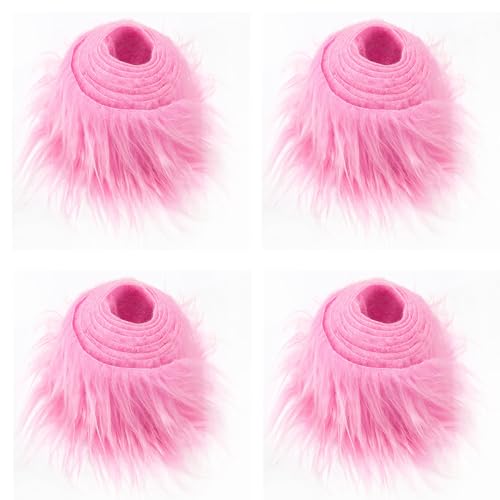 Furry Faux Precut Strips 2x60 Zoll Kunstleder Plüsch Weiß Pelz Fell Stoff Fluffy Craft Plüschstoff fur GNOME Beard Santa Hair Dwarf DIY Dekoration Kunstfell Basteln Weihnachts (Rosa,4 Pcs) von BICI