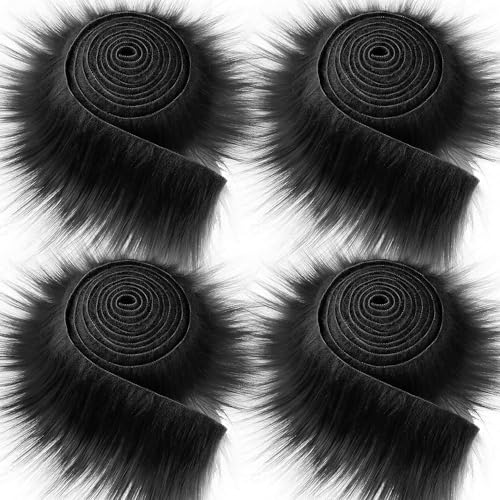 Furry Faux Precut Strips 2x60 Zoll Kunstleder Plüsch Weiß Pelz Fell Stoff Fluffy Craft Plüschstoff fur GNOME Beard Santa Hair Dwarf DIY Dekoration Kunstfell Basteln Weihnachts (Schwarz,4 Pcs) von BICI