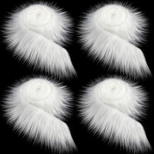 Furry Faux Precut Strips 2x60 Zoll Kunstleder Plüsch Weiß Pelz Fell Stoff Fluffy Craft Plüschstoff fur GNOME Beard Santa Hair Dwarf DIY Dekoration Kunstfell Basteln Weihnachts (Weiß,4 Pcs) von BICI