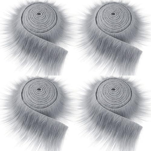 Furry Faux Precut Strips 2x60 Zoll Kunstleder Plüsch Weiß Pelz Fell Stoff Fluffy Craft Plüschstoff fur GNOME Beard Santa Hair Dwarf DIY Dekoration Kunstfell Basteln Weihnachts (grau,4 Pcs) von BICI