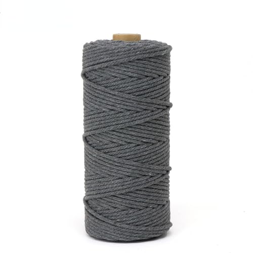 Makramee Garn 3mm, 100m/200m Farbiges Makramee-Seil, Baumwollseil, Makramee-Garn, Bunte Baumwoll-Bastelschnur Zum Aufhängen, Pflanzenaufhänger, Basteln, Stricken (dunkelgrau,200M) von BICI