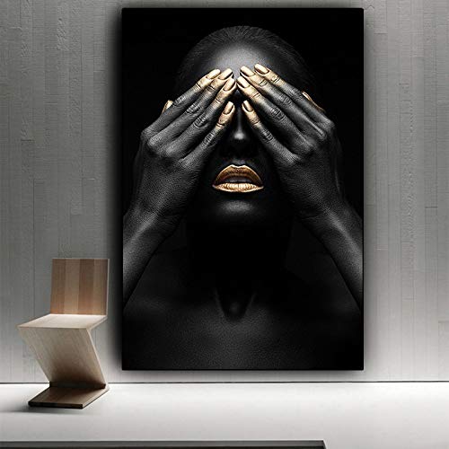BIEMBI Schwarze Hand und goldene Lippen Afrika Frau Ölgemälde auf Leinwand Poster und Drucke Afrikanische Wandkunst Bild für Wohnzimmer 50X70cm Rahmen BIEMBI Schwarze Hand und goldene Lippen Afrika Frau Ölgemälde auf Leinwand Poster und Drucke Afrikanische Wandkunst Bild für Wohnzimmer 50X70cm Rahmen von BIEMBI