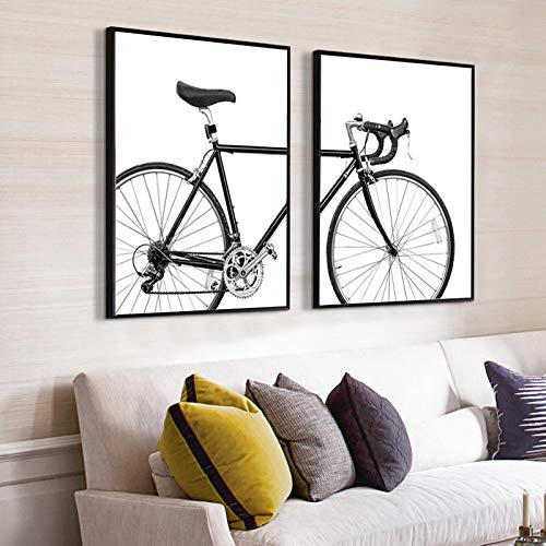 Minimalistische Wandkunst Fahrraddruck Fahrrad Leinwand Gemälde Schwarzweiß Nordisch Skandinavisch Poster Bilder Wohnkultur 70x100cmx2 Rahmenlos von BIEMBI