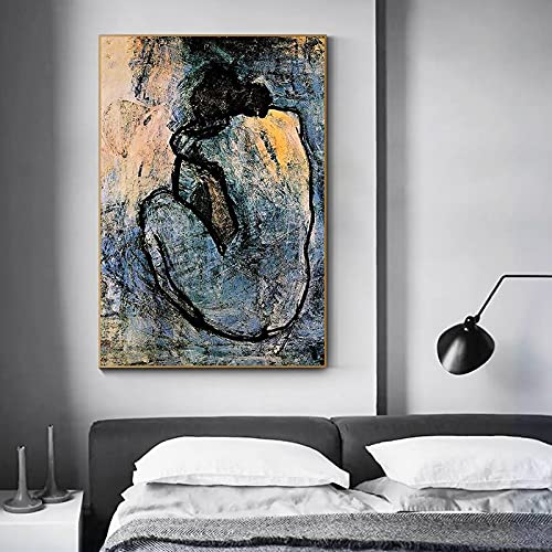 Picasso berühmtes Gemälde blauer Akt auf Leinwand Malerei Poster und Drucke Wandkunst Bilder für Wohnzimmer Dekoration Cuadros 40x60cm rahmenlos von BIEMBI
