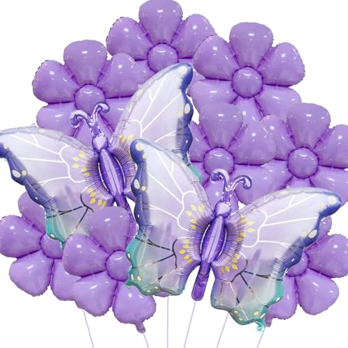 BIEUFBJI Folienballons mit Gänseblümchen, Violett, 10 Stück, Gänseblümchen, Motto-Party-Dekoration, Babyparty, Hochzeit, Geburtstag, Dekoration von BIEUFBJI