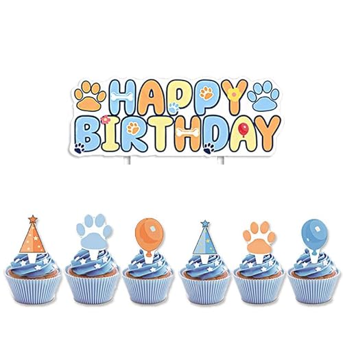 BIEUFBJI Kuchendekoration für Jungen, Mädchen, Welpen, Pfote, Babyparty, Geburtstagsparty, Kuchendekoration, Blau von BIEUFBJI