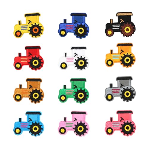 BIFHIG 12 Cartoon Traktor Bestickte Stoffflecken, Kleidungsdekorationsflecken, DIY -Patch -Accessoires, Geeignet Für Kleidung, Hüte Und Taschen. von BIFHIG