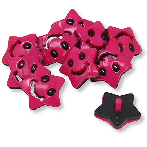 10 Ösenknöpfe aus Kunststoff - 17x17 mm Sternformat mit lachendem Gesicht (Pink) von BIG-SAM