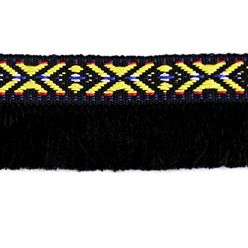35 mm (Gesamtbreite) Indianer-Borte mit Fransen aus Polyester in bunten Farben und Ornamenten (Schwarz (7)) von BIG-SAM