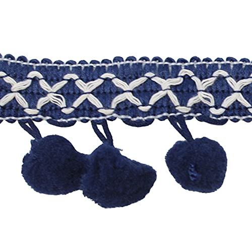 35 mm breite Bommelborte mit 10 mm Bommeln | Meterware | aus Polyester (Marineblau) von BIG-SAM