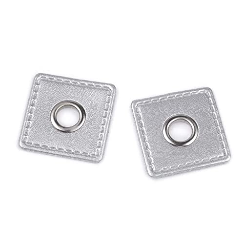 BIG-SAM 2 Stück Ösen-Patches mit 8 mm Öseninnendurchmesser und 30x30 mm große Patches aus Kunstleder zum annähen (Silberfarben) von BIG-SAM
