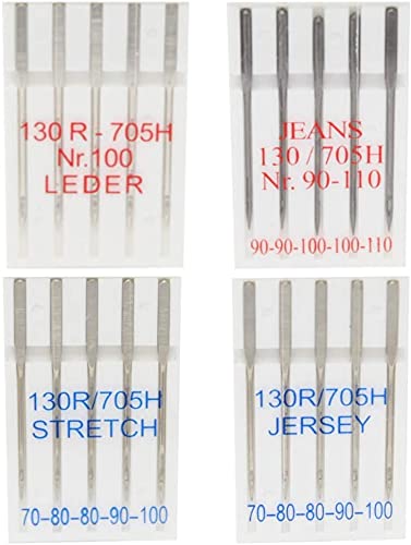 20 Nähmaschinennadeln mit Flachkolben mit je 5 Nadeln für Jeans, Leder, Jersey und Stretch 20 Nähmaschinennadeln mit Flachkolben mit je 5 Nadeln für Jeans, Leder, Jersey und Stretch von BIG-SAM