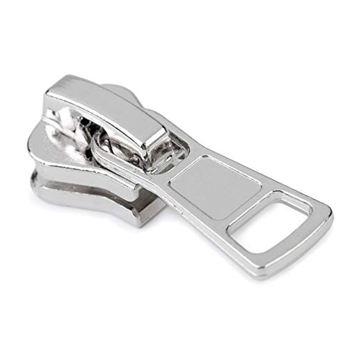 BIG-SAM Zipper für Krampenreißverschlüsse | 1 Stück | für 8mm Reißverschlüsse | mit Autolock | in Silberfarbend | für zum Beispiel Taschen oder Geldbörsen (Silber) von BIG-SAM