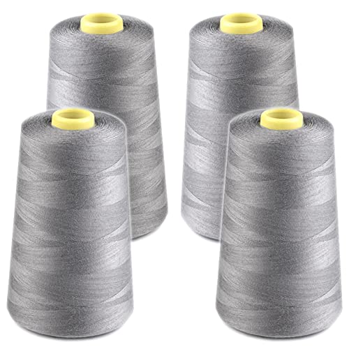 Overlockgarn für Overlock Nähmaschinen - 5000 yard = ca. 4570 m pro Kone - Garnstärke 40/2 aus 100% Polyester (Taubengrau, 4 Konen) von BIG-SAM