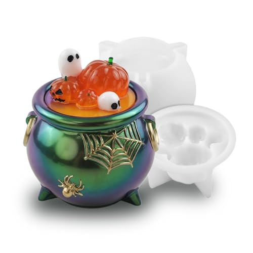 BIGEBO Glasform aus Kunstharz mit Deckel, Halloween-Kerzengefäß, Silikonform für Epoxidharzguss, DIY-Schmuck, Schmuckbehälter (Kürbis) von BIGEBO