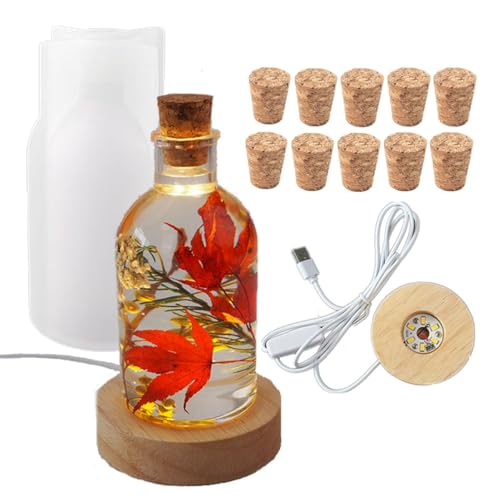 BIGEBO Leichte Harzform, Flaschenform, Harz-Silikonformen mit hölzernem USB-beleuchtetem Sockel, 10 Korken für Heimwerker, Tisch, Hochzeit, Party, Dekoration, Heimhandwerk, Beleuchtungszubehör BIGEBO Leichte Harzform, Flaschenform, Harz-Silikonformen mit hölzernem USB-beleuchtetem Sockel, 10 Korken für Heimwerker, Tisch, Hochzeit, Party, Dekoration, Heimhandwerk, Beleuchtungszubehör von BIGEBO