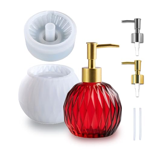 BIGEBO Pumpflaschen-Harzform, Parfümflasche, Silikonformen, Pumpflaschen, Form für Seife, Shampoo, Lotionen und Cremes (Kugel) von BIGEBO