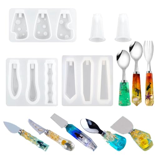 Harz-Form mit Messergriff, zylindrisch, Bambus, unregelmäßige Käseform, Geschirr, Silikon, Messer, Gabel, Griffformen für Epoxidharz, Gießen, Schneidebrett, Tisch, Tischplatte, Essutensilien, 5 Stück von BIGEBO