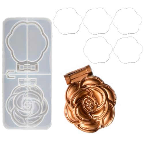 Make-up-Spiegel-Harzform-Set, kompakte Spiegelharz-Form mit 5 Acrylspiegel-Taschen-Silikonformen für Epoxidharz, Basteln, doppelseitig, faltbare Spiegel (Rose) von BIGEBO