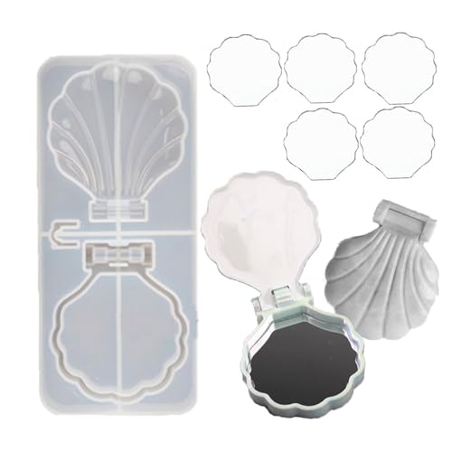 Make-up-Spiegelharz-Form-Set, kompakte Spiegelharz-Form mit 5 Acryl-Spiegeltaschen, Silikonformen für Epoxidharz, Basteln, doppelseitig, faltbare Spiegel (Muschel) von BIGEBO