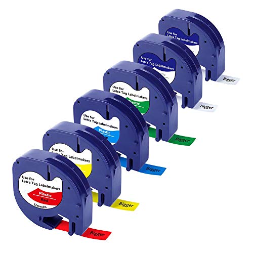 BIGGER kompatible Etikettenbänder als Ersatz für Dymo LetraTag Etikettenbänder, Kunststoff, Schwarz auf Weiß/Gelb/Rot/Blau/Grün/Klar, verwendet mit LT-100H LT-100T, 12mm x 4m, 6 Packungen BIGGER kompatible Etikettenbänder als Ersatz für Dymo LetraTag Etikettenbänder, Kunststoff, Schwarz auf Weiß/Gelb/Rot/Blau/Grün/Klar, verwendet mit LT-100H LT-100T, 12mm x 4m, 6 Packungen von BIGGER