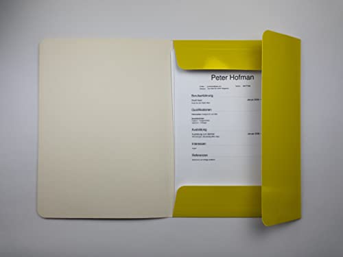 Original BIGO | 10 Stück LUX Sammelmappe Aus Karton glänzend gelb | Einschlagmappe Mit Gummi | Mappe Mit Gummiband Für Din A4 | 4 Klappen | mit Papiermaß 450g/m2 | Schnellhefter Bunt Sortiert von BIGO
