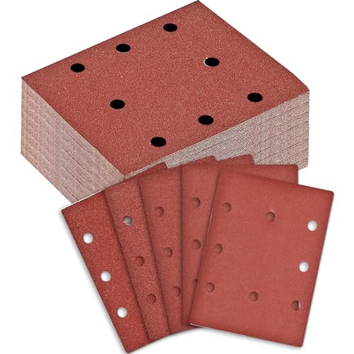 BIGP 100 Stück Schleifblatt Set, 110x115mm Rechteckiges Schleifpapier Klett Körnung 40/60/80/120/240, 8 Löcher, Zubehör für Multischleifer, Schwingschleifer, für Holz Metall und Farbe BIGP 100 Stück Schleifblatt Set, 110x115mm Rechteckiges Schleifpapier Klett Körnung 40/60/80/120/240, 8 Löcher, Zubehör für Multischleifer, Schwingschleifer, für Holz Metall und Farbe von BIGP