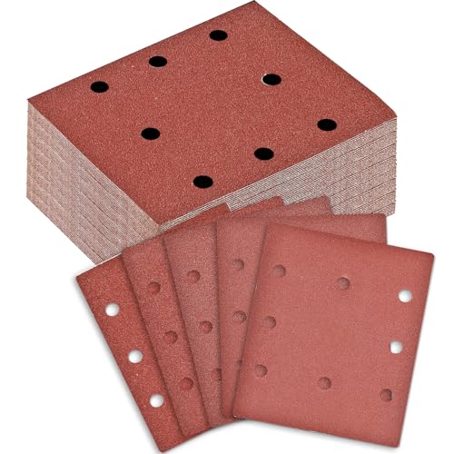 BIGP 100 Stück Schleifblatt Set, 115x145mm Rechteckiges Schleifpapier Klett Körnung 40/60/80/120/240, 8 Löcher, Zubehör für Multischleifer, Schwingschleifer, für Holz Metall und Farbe BIGP 100 Stück Schleifblatt Set, 115x145mm Rechteckiges Schleifpapier Klett Körnung 40/60/80/120/240, 8 Löcher, Zubehör für Multischleifer, Schwingschleifer, für Holz Metall und Farbe von BIGP