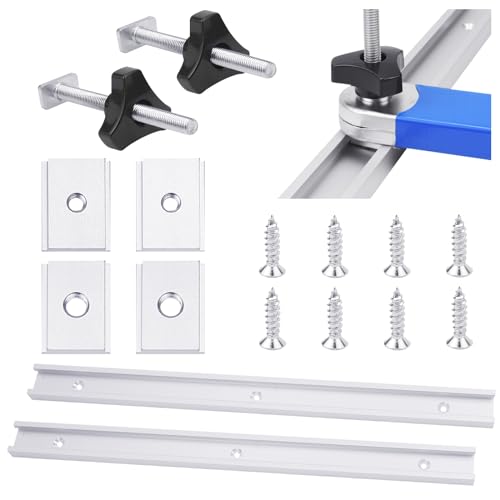 BIGP 2 Stück T Nut Schiene M8 400mm, Aluminiumlegierung T-Track T Profil, Montageschiene Gleitschiene, mit M8/M6 Schieber, M8 Kunststoffgriff, 8 Selbstschneidenden Schrauben (Silber) von BIGP