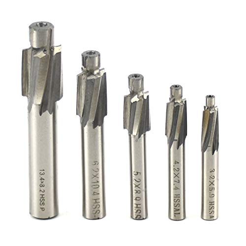 BIGP 5 Stück Senker Schaftfräser, Flachsenkersatz, Cutter Slot Bohrer CNC Drehfräser Set Werkzeug M3 M4 M5 M6 M8 4 Flöten HSS-AL für Kupfer, aluminium, stahl, gusseisen von BIGP