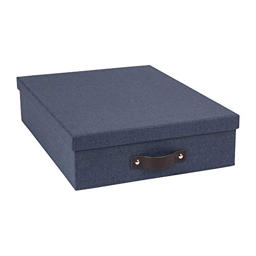 Bigso Box of Sweden OSKAR Dokumentenbox für A4 Papier, Broschüren usw. – Schreibtischablage mit Deckel und Griff – Aufbewahrungsbox aus Faserplatte und Papier in Leinenoptik – blau von BIGSO BOX OF SWEDEN