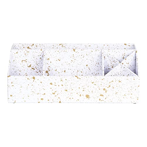BIGSO ELISA Schreibtisch Organizer mit 4 Fächern – Ordnungssystem für Zettel, Büroklammern, Stifte usw. – Sortierkasten aus Faserplatte und Papier – gold gesprenkelt von BIGSO BOX OF SWEDEN