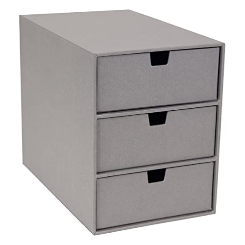 BIGSO BOX OF SWEDEN INGRID Schubladenbox für Dokumente und Bürobedarf – Schreibtisch Organizer mit 3 Schubladen – Ablagesystem aus Faserplatte und Papier – grau von BIGSO BOX OF SWEDEN